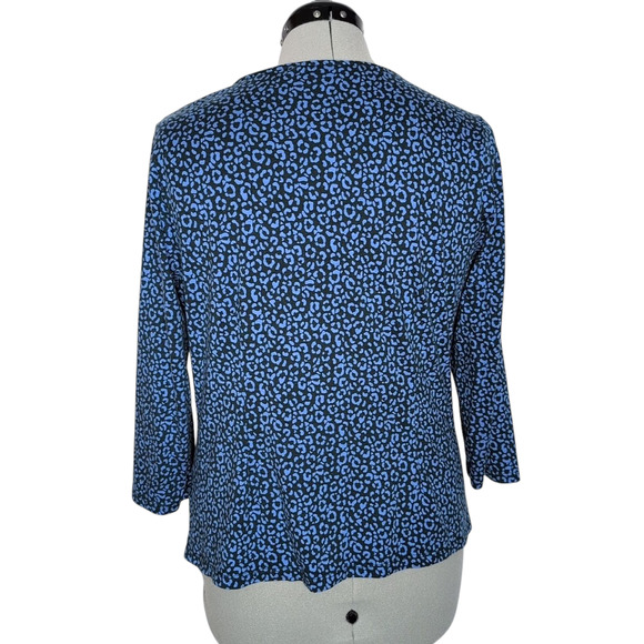 Boden Fleur Jersey Knit Blue Button Front Top with 3/4 Sleeves, women's size 14 - Picture 3 of 8